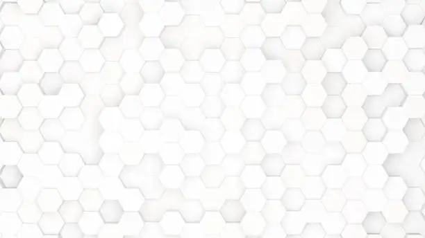 White and grey hexagon background. Realistic abstract honeycomb background. 3d rendering. Geometric texture. Modern technology backdrop. Hexagon pattern.