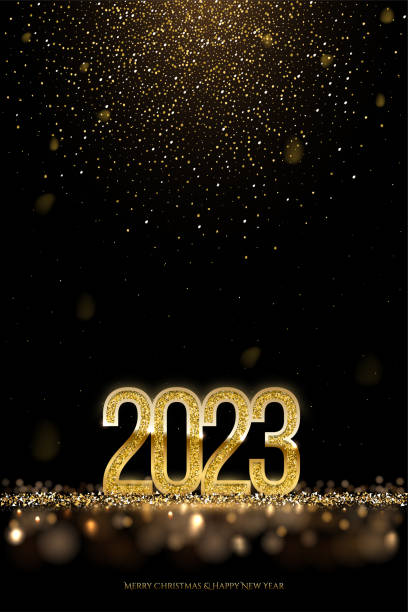 2023 happy new year vector banner vector template. winter holiday, christmas congratulations. festive postcard, luxurious greeting card concept. 2023 number with golden glitter illustration - new year stock illustrations