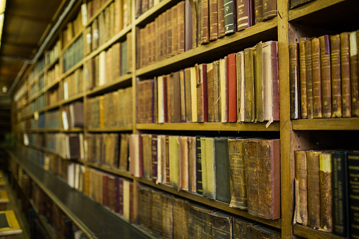 Bookshelf with old books. Library