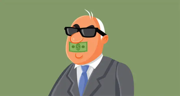 Vector illustration of Corrupt Politician Being Silenced by Money Vector Cartoon Illustration