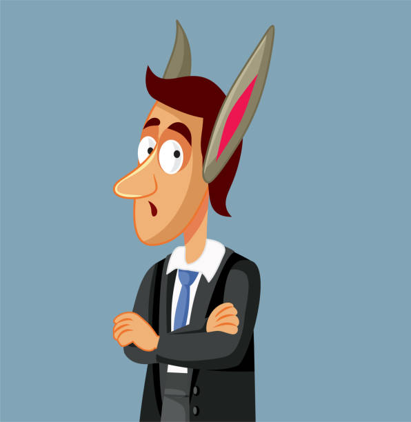 ilustraciones, imágenes clip art, dibujos animados e iconos de stock de divertido hombre de negocios con orejas de burro ilustración vectorial de dibujos animados - orejas de burro