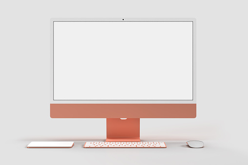 Plantilla de maqueta de monitor iMac 24 para presentación de marca, identidad corporativa, publicidad, negocio de marca. Renderizado 3D photo