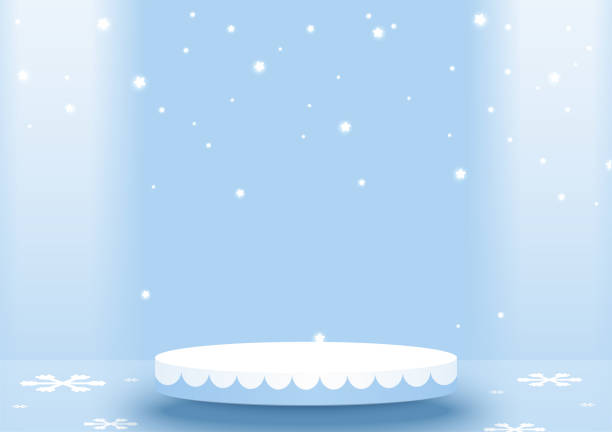istock Blank podium for your product decorated with snowflakes on light blue background. Abstract Christmas background. Vector illustration. 1434010815