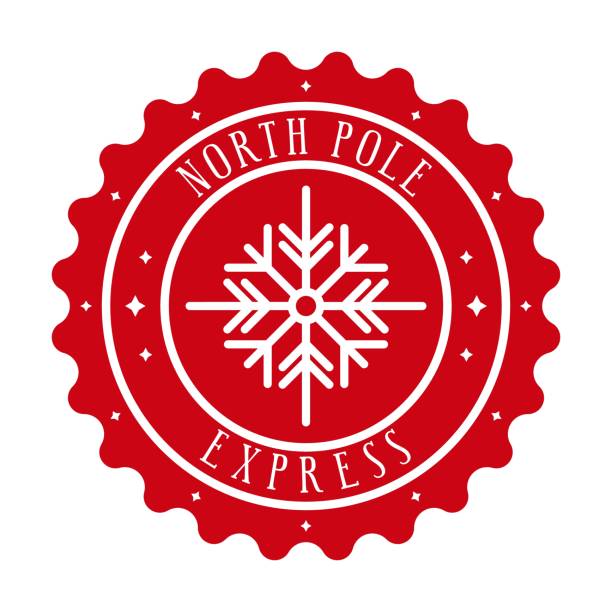 北極エクスプレス。雪片付きのクリスマススタンプデザイン。 - pole sign north north pole点のイラスト素材／クリップアート素材／マンガ素材／アイコン素材