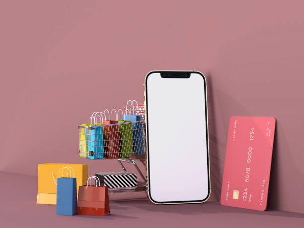 istock Online shopping with smartphone mockups template and shopping elements. Designs concept marketing online 1434014128