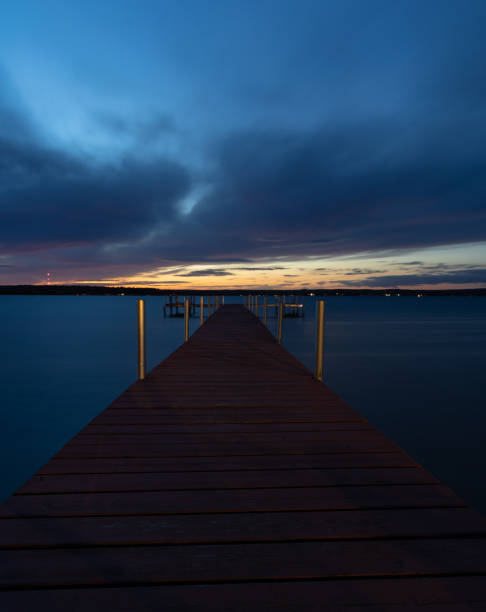 istock Dock on Mullett Lake in Indian River Michigan after sunset 1434014225