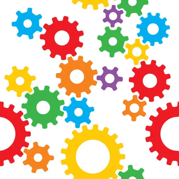 Vector illustration of Colorful Gears Seamless Pattern