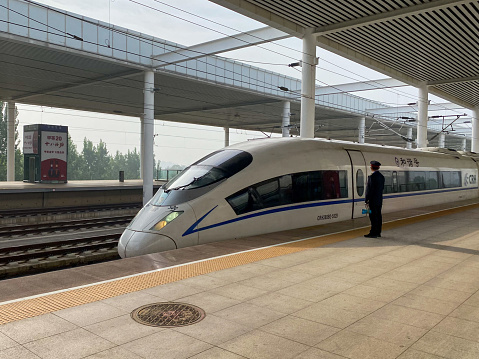 Baoding, Hebei, China- October 165, 2022: Baoding is an important city around Beijing and previous was the capital of Hebei Province. Here is the high speed railway station of Baoding.