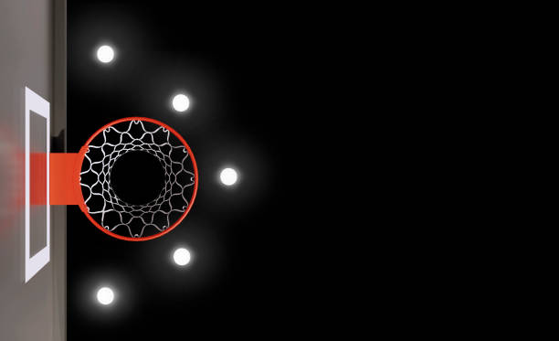 istock Top view Basketball hoop isolated on black background. 3D render 1434026080