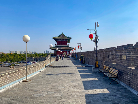 Shijiazhuang, Hebei, China- October 16, 2022: Other than Beijing, Nanjing and Xi'an, there many small but with long history cities or towns. Zhengding, a county under Shijiazhuang, the capital of Hebei Province, is a remarkable ancient city with over 3000 years long history. Here is the south ancient city wall.