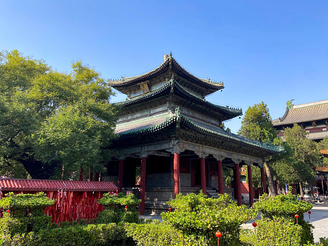 Shijiazhuang, Hebei, China- October 16, 2022: Other than Beijing, Nanjing and Xi'an, there many small but with long history cities or towns. Zhengding, a county under Shijiazhuang, the capital of Hebei Province, is a remarkable ancient city with over 3000 years long history. Here is the pulpit in Longxing Temple.