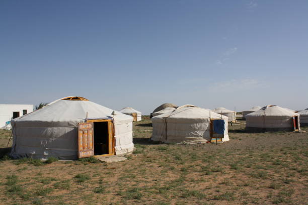 Ger (tent) camp in Bayanzag, Umnugovi, Mongolia. stock photo