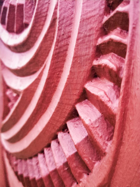 Close up of circular carved plank texture background