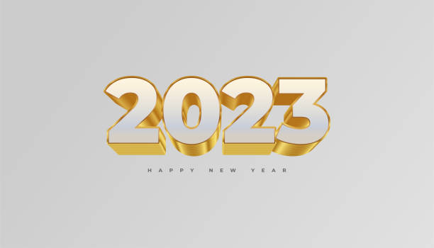 szczęśliwego nowego roku 2023 z białymi i złotymi numerami 3d odizolowanymi na białym tle. projekt noworoczny banera, plakatu i kartki z życzeniami - weis stock illustrations