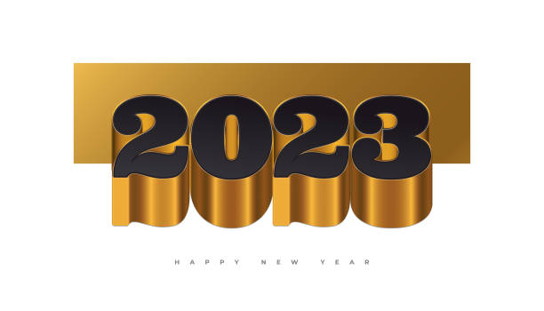 istock Happy New Year 2023 with Black and Gold 3D Numbers Isolated on White Background. New Year Design for Banner, Poster and Greeting Card 1434035800