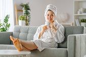 woman is relaxing after a bath