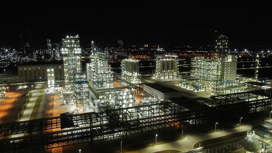 Night View of Petroleum Refinery