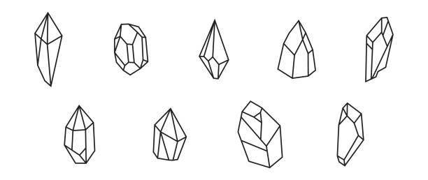 mineralischer linearer symbolsatz. kristall, schatz edelstein. vektor eps 10 - stalagmite stock-grafiken, -clipart, -cartoons und -symbole