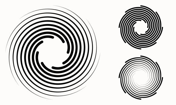 satz von spiralen mit linien als dynamischer abstrakter vektorhintergrund oder logo oder symbol. - spiral staircase circle steps staircase stock-grafiken, -clipart, -cartoons und -symbole