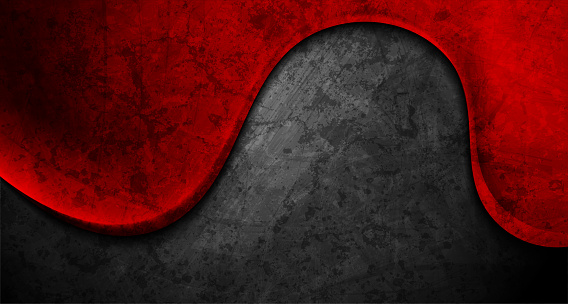 Contrast black and red wavy grunge abstract background. Vector design