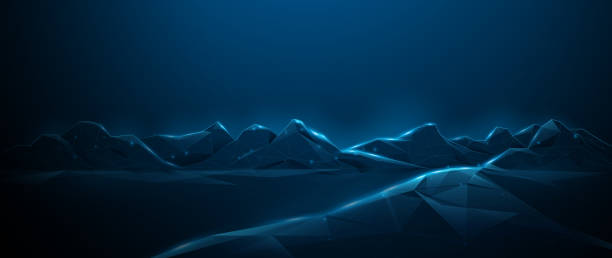 istock Blue country road and mountain landscape with lines, low polygons, and wireframe. Vector illustration 1434055241