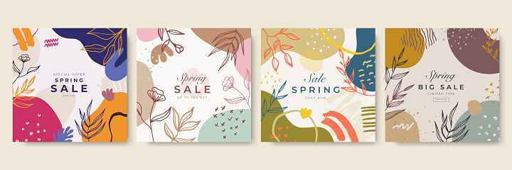 Spring Square Design Spring Time Square Poster Design Template Trendy Flower Floral Square ...