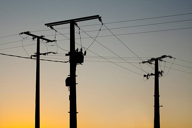istock Electricity pylons at sunset. 143405705