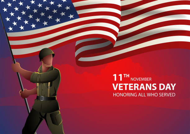 illustrations, cliparts, dessins animés et icônes de soldat américain de la 2e guerre mondiale tenant le drapeau des états-unis - flag bearer