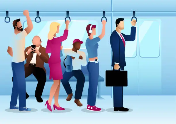 Vector illustration of People standing and sitting in the train