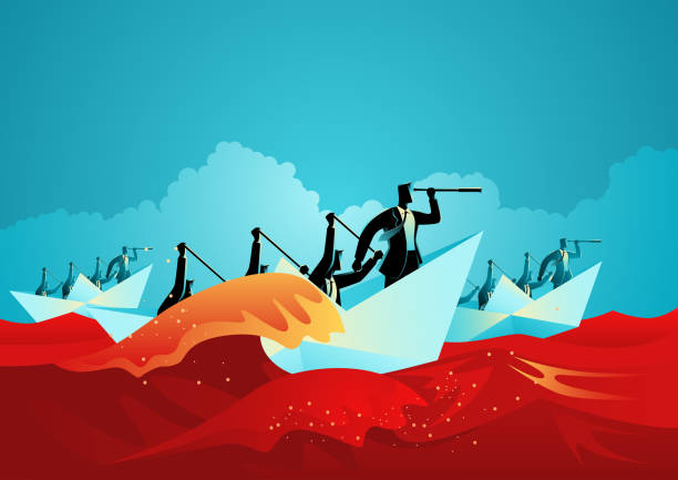 ilustraciones, imágenes clip art, dibujos animados e iconos de stock de hombres de negocios con luchas vadeando el mar rojo - group of people journey effort travel destinations