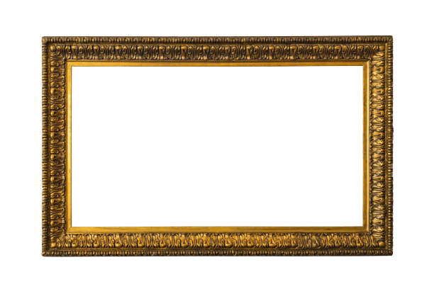 istock Antique wooden multi-tiered frame with patterned carved frames for paintings or photographs with gilding, highlighted on a white background. 1434058756