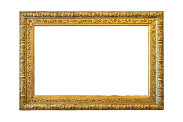 istock Antique wooden multi-tiered frame with patterned carved frames for paintings or photographs with gilding, highlighted on a white background. 1434058817