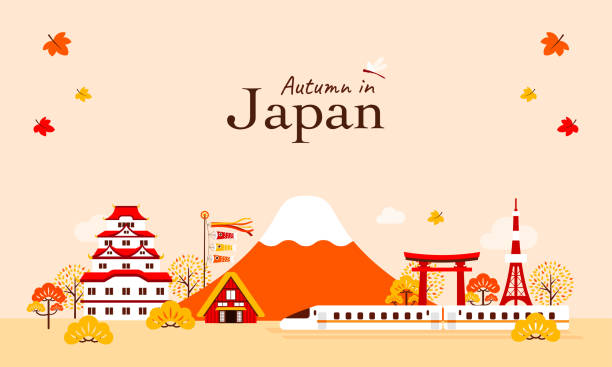 Autumn in Japan background vector illustration. Beautiful tourist attraction landscape flat design Autumn in Japan background vector illustration. Beautiful tourist attraction landscape flat design osaka japan stock illustrations