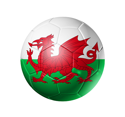3D soccer ball with Wales team flag, world football competition 2022. Illustration