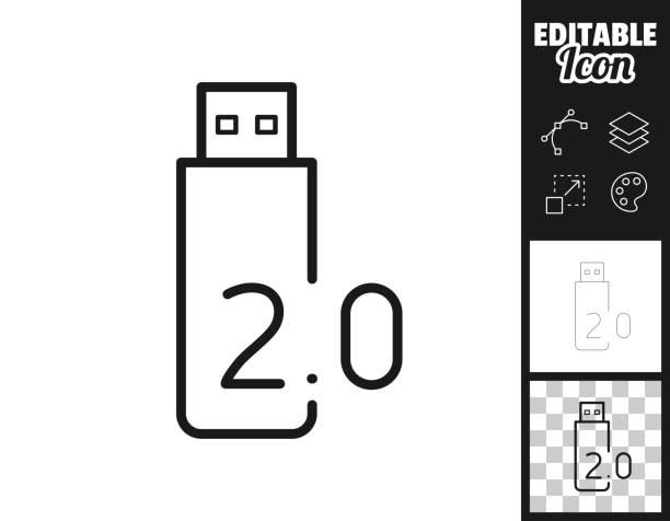 ilustraciones, imágenes clip art, dibujos animados e iconos de stock de unidad flash usb 2.0. icono para el diseño. fácilmente editable - usb 2 0
