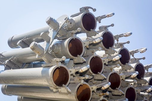 Russian multi-lead rocket launcher on the ship