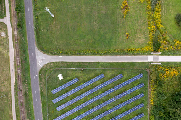 istock Solar energy station in countryside aerial view 1434061973