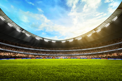 Soccer stadium field, soccer background 3d rendering