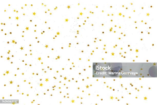 White Background With Golden Sequins Festive Backdrop For Your Projects Background For Your Product Presentation Stock Photo - Download Image Now