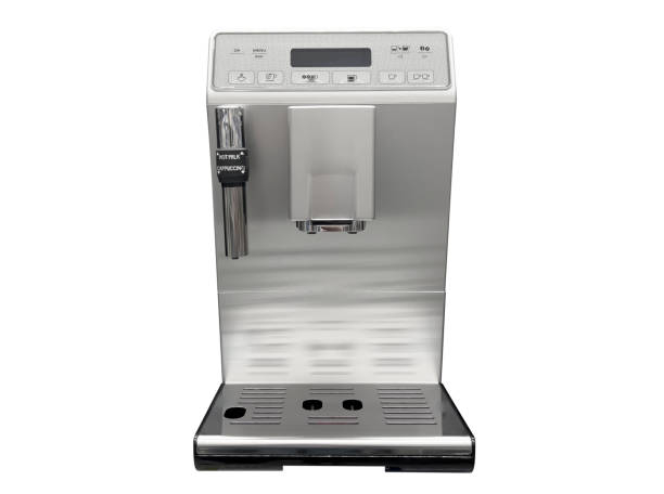 istock Modern electric coffee machine isolated on white background.  Stainless steel coffee machine isolated. 1434063493