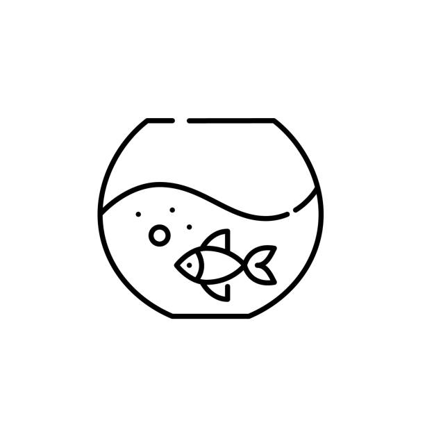 Pet fish in a tank. Pixel perfect, editable stroke icon Pet fish in a tank. Pixel perfect, editable stroke line icon goldfish bowl stock illustrations