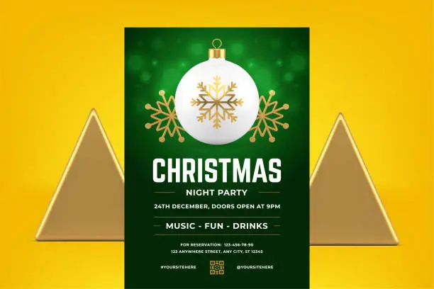 Vector illustration of Premium green Christmas eve disco music party promo flyer template realistic 3d icon vector