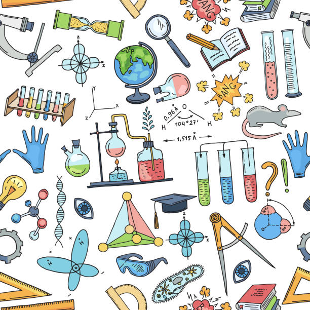 ilustrações, clipart, desenhos animados e ícones de padrão científico. símbolos de imagens vetoriais da indústria de laboratório químico - abstract dna backgrounds education