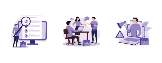 bildbanksillustrationer, clip art samt tecknat material och ikoner med job proposal. virtual job fair, internship, job alert, online hiring, human resources service, professional growth. set flat vector modern illustration - praktikant