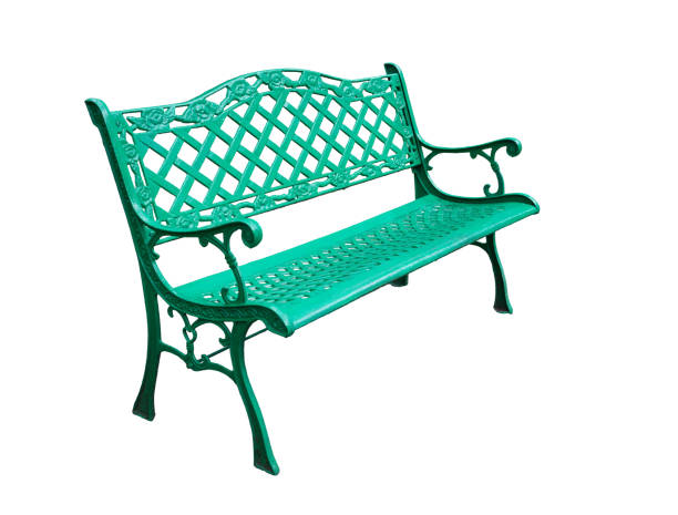 istock Isolated green steel bench on white 1434075332