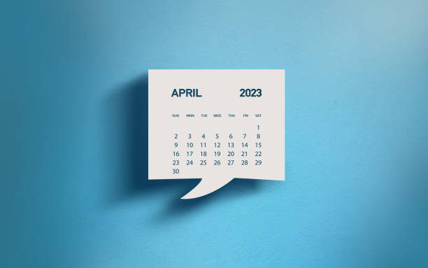 istock White Chat Bubble With Cut Out April 2023 Calendar Page Over Blue Background 1434077239