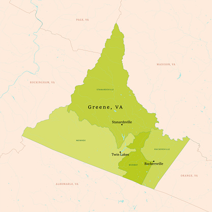 VA Greene County Vector Map Green. All source data is in the public domain. U.S. Census Bureau Census Tiger. Used Layers: areawater, linearwater, cousub, pointlm.