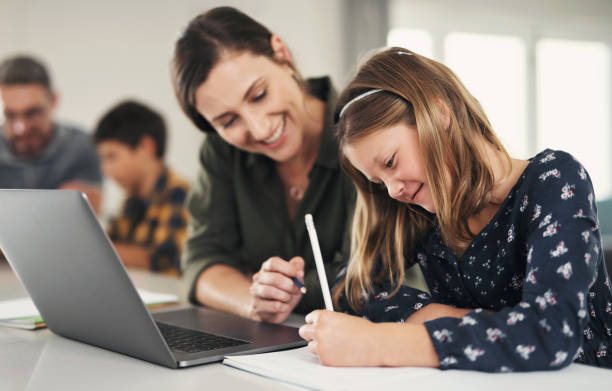 istock Home school, mother and kids education, elearning and studying, writing book and drawing in New Zealand. Young girl student development, knowledge and teaching of mom parent, helping tutor and growth 1434081763