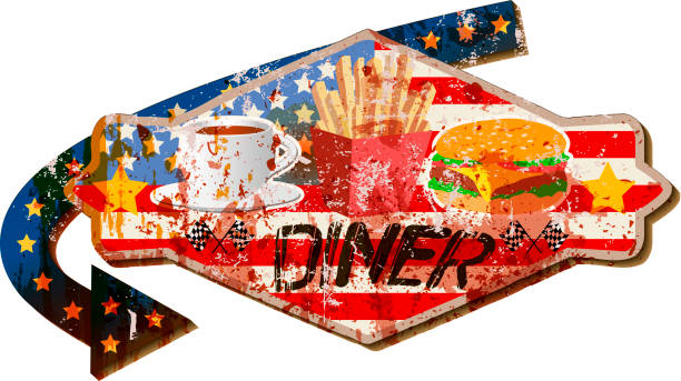 istock Vintage grungy american interstate highway diner sign, retro distressed and weathered vector illustration 1434082963