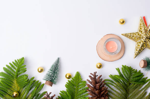 istock Top view Christmas flat lay  decorations on white background 1434085653